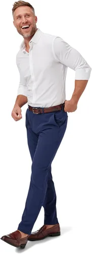 Vista 4 de Mizzen + Main Camisa de vestir con botones para hombre, ajuste clásico, color rojo y azul claro