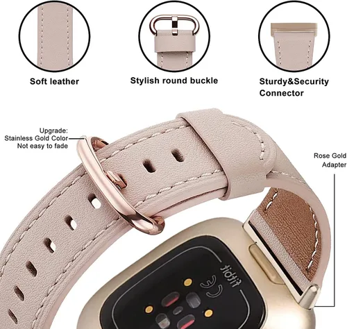 Vista 2 de Correas de cuero genuino de alta calidad compatibles con reloj inteligente Fitbit Sense/Fitbit Versa 3, correa de repuesto profesional y clásica