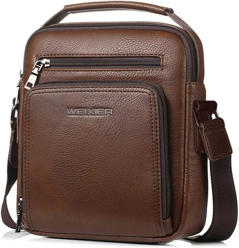 Vista 3 de Hebetag Bolso bandolera de cuero pequeño para hombres y mujeres, para viajes al aire libre, negocios