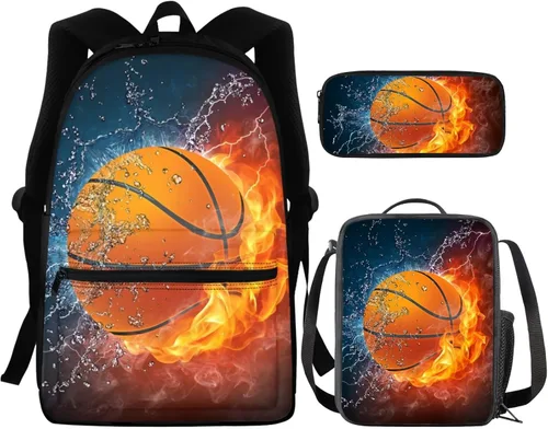 Vista 164 de FOR U DESIGNS Fuego baloncesto impreso niños escuela mochilas viaje mochila libro bolsa