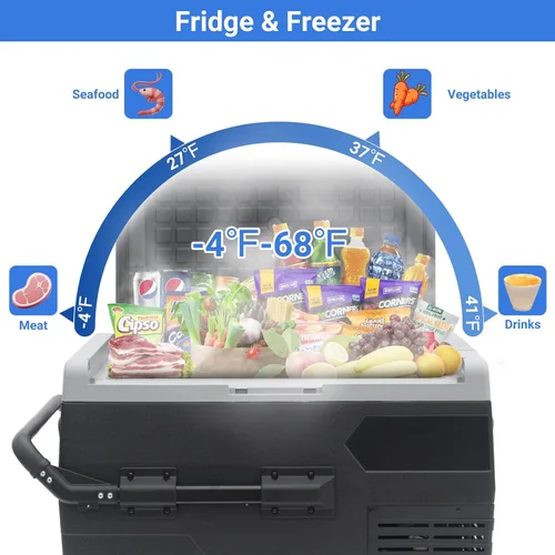 Vista 2 de Smad Refrigerador portátil de coche de 12 voltios -4℉-68℉ Enfriador eléctrico con cesta extraíble y ruedas, soporte de taza de iluminación LED, 53