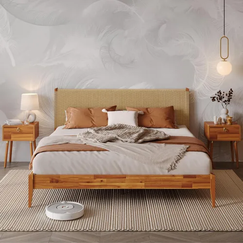 Vista 19 de Bme Dinkee - Marco de cama de plataforma Queen de madera de 15 pulgadas, marco de cama de madera maciza, estilo moderno y minimalista, soporte de 12