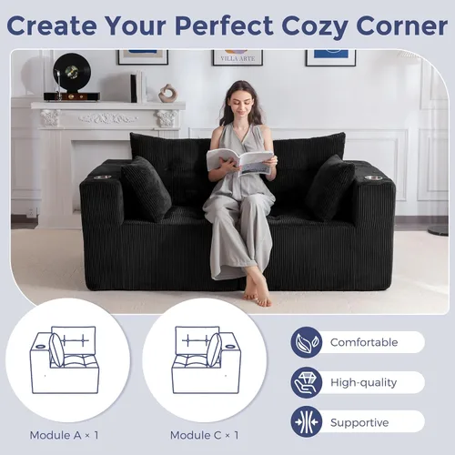 Vista 5 de MAXYOYO Sofá modular seccional, sofá biplaza sin hueso para sala de estar, sofá en una caja, silla acogedora tapizada con artesanía copetuda,