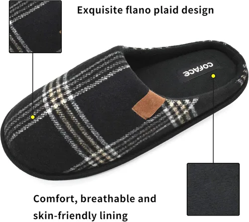 Vista 3 de COFACE Pantuflas de casa de espuma viscoelástica para hombre, cómodas, a cuadros, para interiores y exteriores, con el mejor soporte de arco