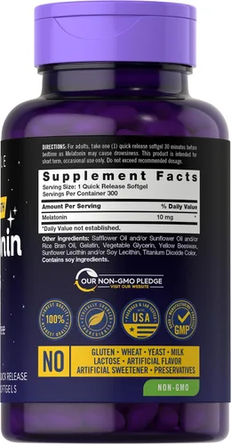 Vista 2 de Carlyle Melatonina 10 mg 300 cápsulas blandas Apoyo de fuerza extra para adultos Suplemento sin OMG, sin gluten