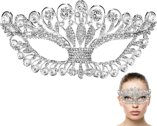 Vista 2 de Toyvian Máscara de disfraz con diamantes de imitación brillantes, máscara de baile de graduación, máscara veneciana de Mardi Gras para mujeres