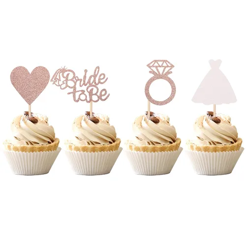 Vista 8 de 24 piezas de decoración para cupcakes con anillo de corazón, para despedida de soltera, bodas, compromisos, despedidas de soltera, suministros