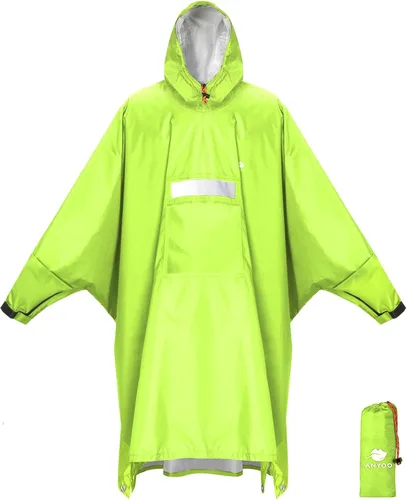 Vista 12 de ANYOO Poncho de lluvia con capucha para adultos impermeable ligero abrigo de lluvia para hombres mujeres chaqueta de lluvia reutilizable para Verde