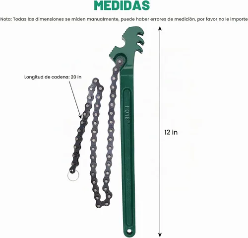 Vista 5 de Llave de cadena de trinquete ajustable de alta resistencia de 12 pulgadas, filtro de aceite ajustable, estilo de cadena, herramienta de extracción