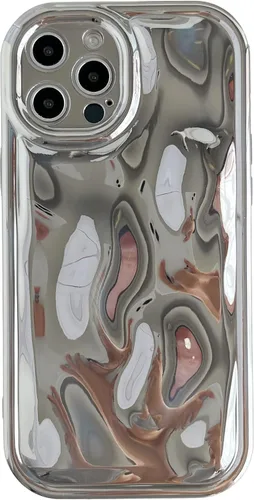 Vista 11 de Caseative Funda para iPhone 12 Pro Max, color negro Suavidad de la galjanoplastia de cromo del patrón de la burbuja del meteorito de la onda