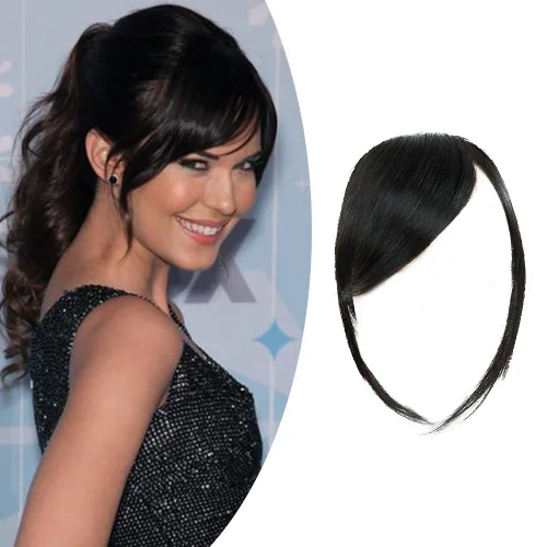 Vista 8 de Shinon Flequillo lateral grueso, extensiones de cabello humano real, color marrón claro