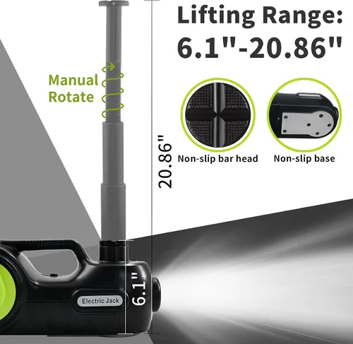 Vista 2 de ActDoer - Kit de gato eléctrico para auto de 5 toneladas, 12 V, hidráulico (rango de elevación: 15.5-53 cm) con llave de impacto e inflador
