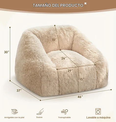 Vista 2 de Hobestluk Puf - Silla de felpa con acento para reposabrazos para sala de estar, color beige