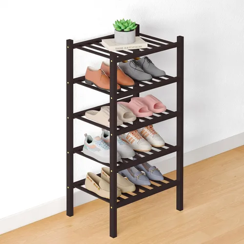 Vista 81 de Smiry Zapatero de bambú para armario, organizador de zapatos de madera de 3 niveles, estante apilable de almacenamiento de zapatos de madera