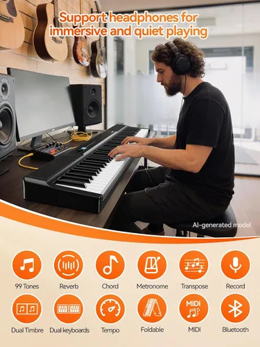Vista 6 de TERENCE Teclado ponderado plegable de 88 teclas V50 para principiantes