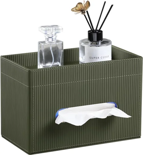 Vista 11 de Funda para Caja de Paños Rectangular con Bandeja de Almacenamiento, Soporte de Paños de PU para Tocador de Baño, Mesitas de Noche, Dormitorio