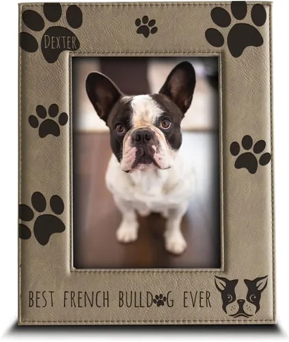 Vista 7 de BELLA BUSTA - Perzsonalize - Marco de fotos de piel grabada con texto en inglés «Best Bulldog Francés» (4 x 6 horizontal)