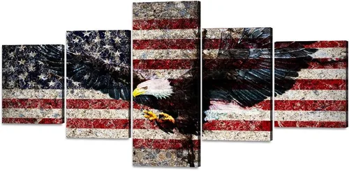 Vista 46 de Cuadros decorativos para pared de sala de estar, impresión en lienzo, retro, vintage, bandera estadounidense estadounidense y pintura moderna