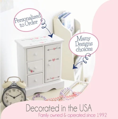 Vista 4 de My Bambino Joyero personalizado Amoire alto, organizador de madera para niñas (You Are My Sunshine)