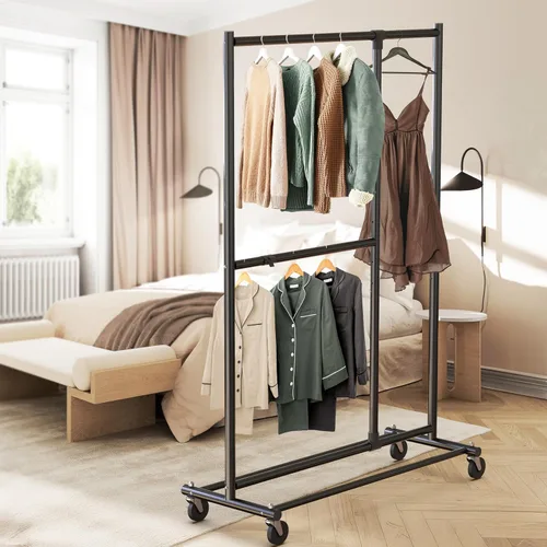 Vista 5 de Simple Houseware Perchero ajustable de doble barra para ropa, 72 pulgadas de altura, negro