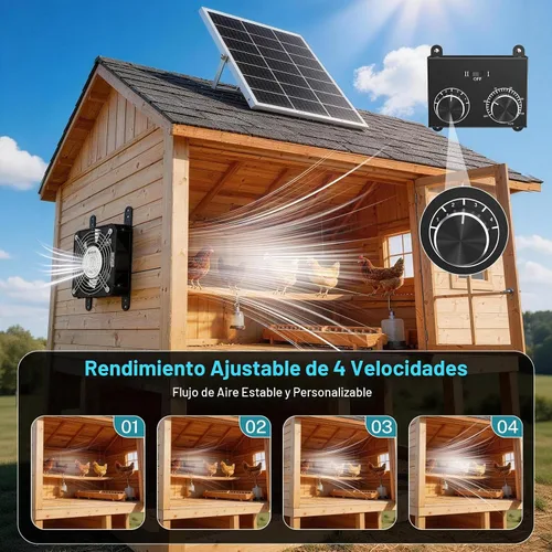 Vista 7 de HG Power Ventilador solar de 25 W para gallinero con termostato 24/7