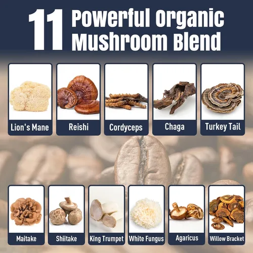 Vista 5 de Café de hongos, 11 hongos superalimentos que incluyen melena de león, reishi, chaga y ashwagandha, café de hongos instantáneo orgánico para energía