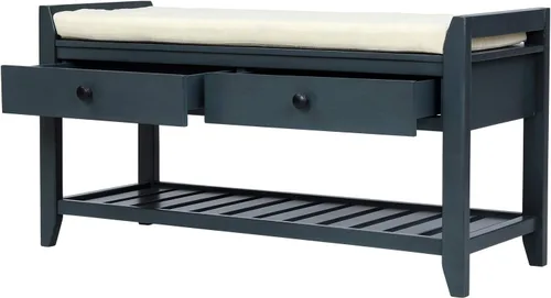 Vista 8 de Harper & Bright Designs TREXM Zapatero con asiento acolchado y cajones, banco de almacenamiento multiusos para entrada (azul marino)