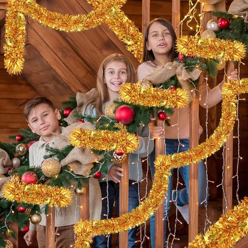 Vista 5 de Guirnalda de oropel de Navidad de 33 pies, guirnalda gruesa de oropel para decoración del árbol de Navidad, guirnalda metálica para Navidad