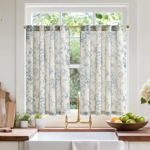 Vista 13 de Jinchan - Cortinas de lino texturizado para cocina, 24 pulgadas, natural, 2 paneles Mezcla de lino beige natural