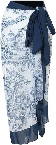 Vista 3 de Traje de baño de una pieza para mujer con bikini maxi falda envolvente, traje de baño de dos piezas con estampado tropical, conjunto de tankini