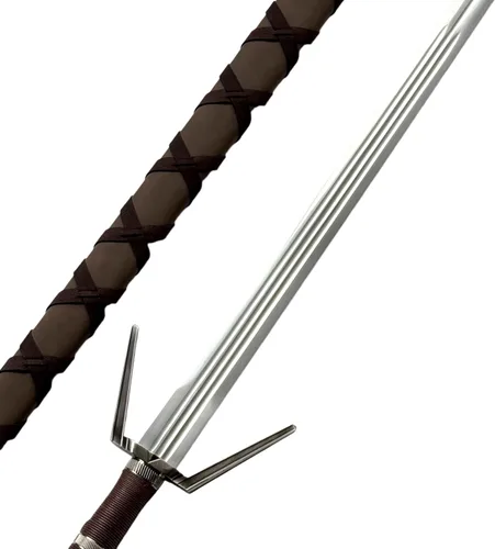 Vista 4 de Geralt - Espada de acero plateado de 50 pulgadas, espada de lobo blanco, espada larga medieval de fantasía, acero inoxidable 2CR13 con una placa