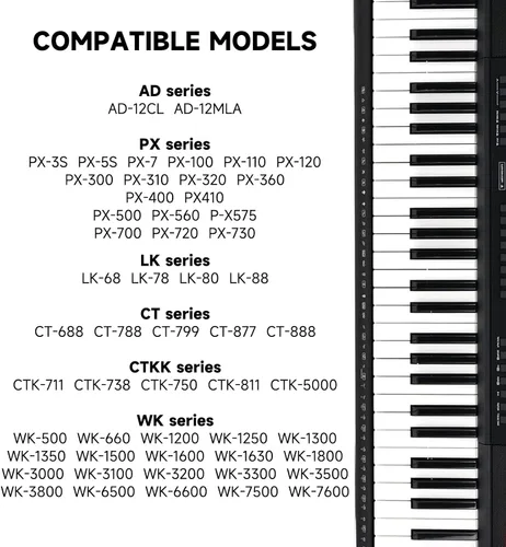 Vista 3 de Cargador de teclado Casio de 12 V CA/CC compatible con teclado Casio WK-1600 WK-1800 WK-1630 WK-3000 WK-3000D WK-3200 WK-3300 WK-3500 WK-3800