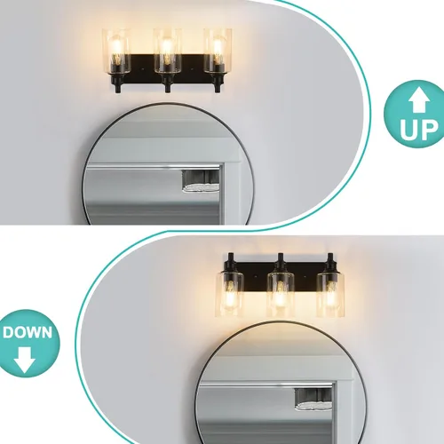 Vista 5 de Lámparas de baño de 3 luces, modernas luces de tocador negras para accesorios de iluminación de baño, accesorios de iluminación sobre espejo