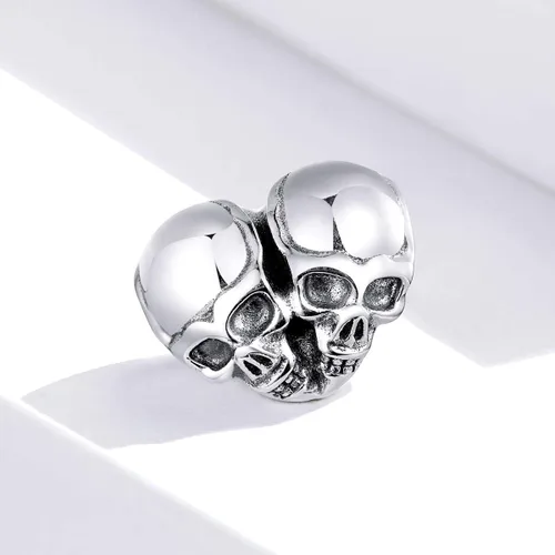 Vista 2 de Pulseras de plata de ley 925 para mujer, cuentas de calavera de Halloween, para pulseras Pandora y amigas (dijes de calavera plateada), Cristal