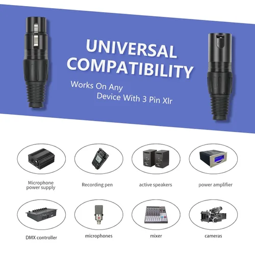 Vista 2 de Paquete de 10 conectores XLR, 5 pares XLR de 3 pines macho/hembra, conector de cable de micrófono de audio, conector de audio, 3 pines XLR, extremos