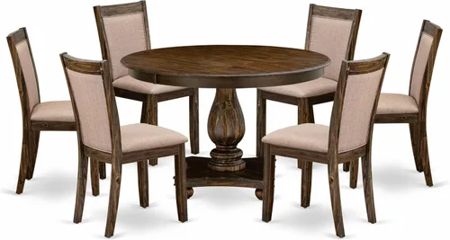 Vista 17 de East West Furniture F2MZ5-716 - Juego de mesa de cocina de 5 piezas para 4 personas, incluye una mesa de comedor redonda con pedestal y 4 sillas