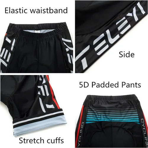 Vista 5 de Conjunto de camiseta de ciclismo para hombre, camiseta de manga corta, reflectante, secado rápido+pantalones cortos acolchados 5D, S-3XL
