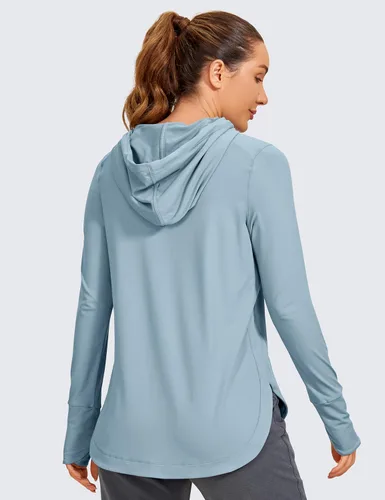 Vista 2 de CRZ YOGA Camisa de manga larga para mujer, sudadera con capucha atlética, manga larga, deportiva, gimnasio, con agujero para el pulgar