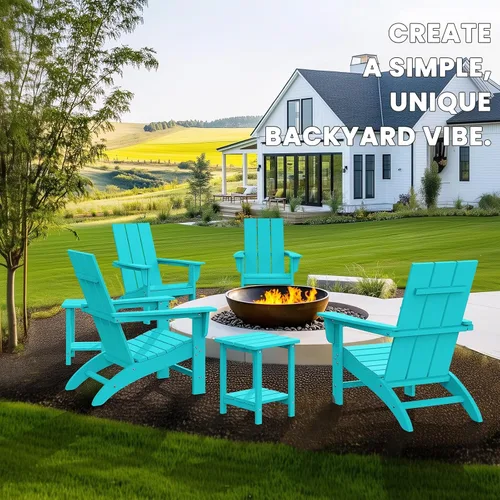 Vista 6 de Silla Adirondack moderna, sillas de patio de plástico HDPE para todo tipo de clima, silla para hoguera, sillas de césped al aire libre para terraza