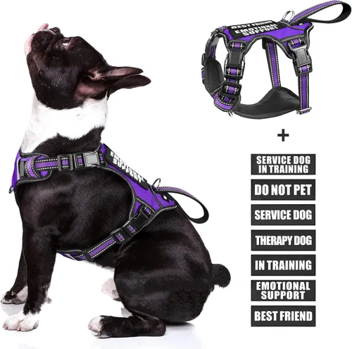 Vista 12 de Arnés para perro de servicio WINSEE sin tirones con 7 parches para perros, arnés reflectante para mascotas con asa acolchada y duradera