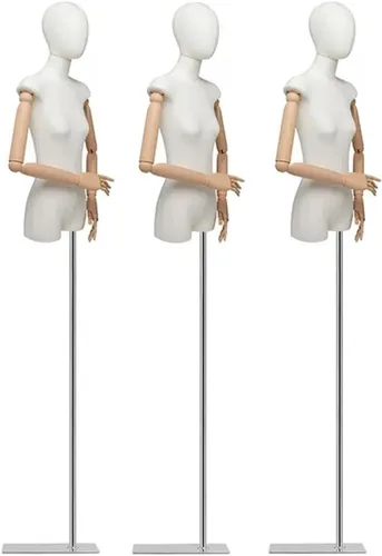 Vista 8 de 3Pcs Adjustable Female Mannequin Dress Form with Detachable Head, Linen Torso for Clothing & Jewelry Display, Height 64.9-82.6in, Triangular Base