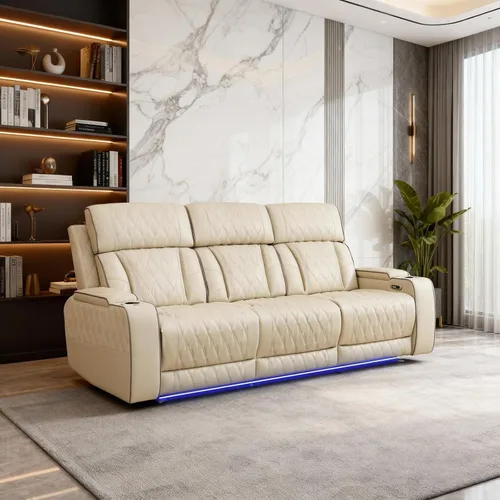 Vista 24 de Juegos de muebles de sala de estar, sofá modular reclinable eléctrico con luces LED, juego de sofá de cuero, sofá reclinable para sala de estar