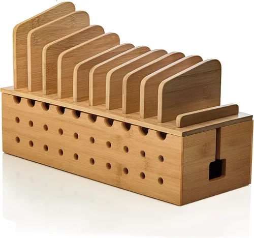 Vista 10 de Prosumer's Choice Organizador de estación de carga de madera negra para múltiples dispositivos, caja de organización de cables con 5 ranuras