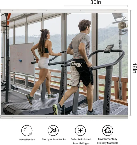 Vista 4 de JAMBALAY Espejo de cristal templado para el gimnasio en casa, 2 piezas de 48 x 30 pulgadas, espejos grandes de cuerpo completo HD para baile, yoga