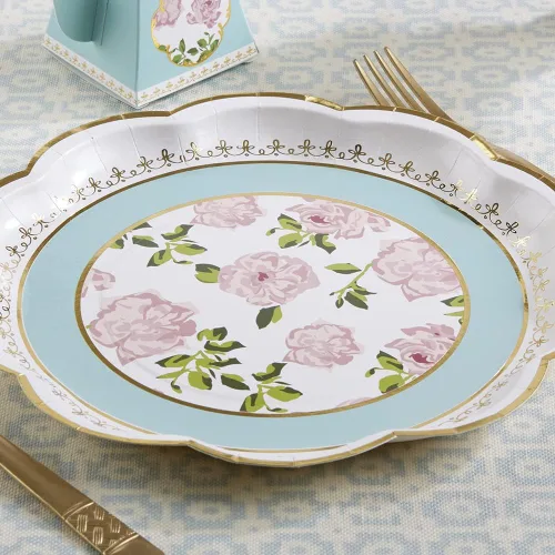 Vista 4 de Kate Aspen Vintage Floral Tea Party - Platos de papel floral de 9 pulgadas, color azul (juego de 16), talla única, (28590NA)