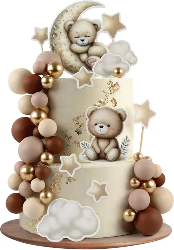 Vista 7 de 24 piezas de decoración para cupcakes con temática de "We Can Bearly Wait" Oso de globos brillantes, decoración temática de revelación de género
