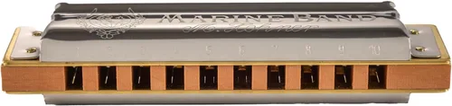 Vista 3 de Hohner Marine Band 1896 Classic Harmonica - Paquete de llave de C # con funda, calcomanías para llaves, manual de instrucciones y paño de pulido