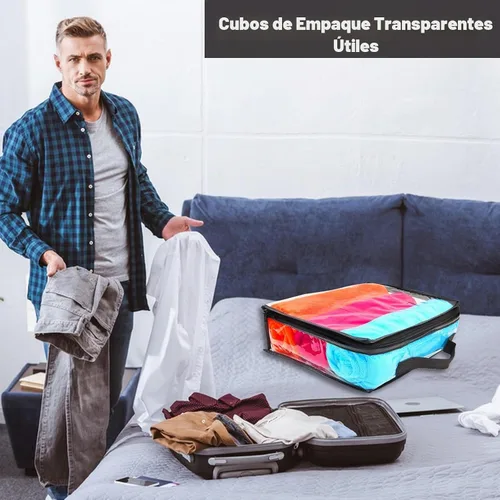 Vista 5 de 10 cubos grandes de embalaje de viaje transparente, bolsas de almacenamiento de vinilo transparente con cremallera, bolsa de plástico