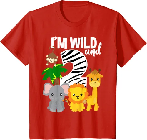 Vista 3 de Camiseta de cumpleaños con temática de zoológico de I'm Wild and 2, Negro, S