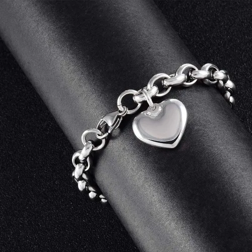 Vista 4 de Jewelry Kingdom 1- Brazalete con dije de corazón para mujer y niña, cadena de acero inoxidable, ajustable, para el día de San Valentín